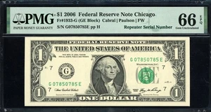 2006 Federal Reserve Note "Repeater" Serial No (0785-0785) Gem Unc 66 EPQ - Picture 1 of 2