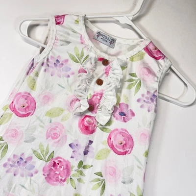 Pigtails + Tutus Girls Floral Dress Ruffle Trim Sleeveless Pink Purple 4T - Image 1 of 4