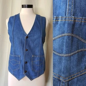 VTG 70s Easy Aces Denim Blue Jean Vest - Picture 1 of 7