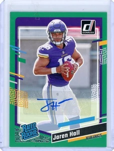 Jaren Hall 2023 Panini Donruss Rated Rookie Green Auto #367 Minnesota Vikings - Picture 1 of 2