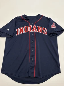 Camiseta de Colección Cleveland Indians Majestuosa Azul Bordada Talla Grande - Imagen 1 de 6