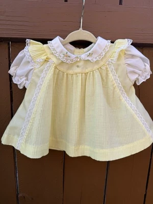 Vestido Vintage Tiny Tots Amarillo Bebé Niña Sin Etiqueta Talla (recién nacido) Encaje Foto 1 de 4