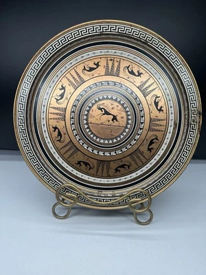 Vintage Grecian Etruscan Metal Tray Copper Color Gazelle Greek Key Serving 13.5  - Image 1 of 4