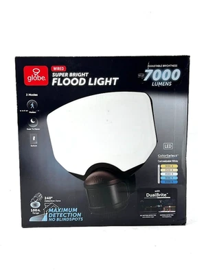 Globe Electric 70W 240° Black Motion Sensing LED Super Bright Flood Light w/5CCT