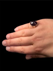 925 Sterling Silver Garnet Ring – 6 Carat Oval Cabochon – Size 5.2 - Picture 1 of 7