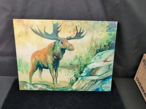 Marcia Brown Elch Natur Wälder Gemälde auf Leinwand 16"X12" 2009 - Bild 1 von 6