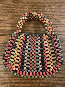 Vintage 1930’s Czechoslovakia Wooden Rainbow Beaded Clutch Mini Purse 6” x 4” - Picture 1 of 9