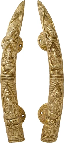 Tuskar Style Ganesha Carving Brass Door Pull Handle 11 Inch Hardware Set of 2 Cover