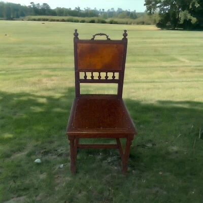 SILLA DE PASILLO VINTAGE RARA ANTIGUA 19c RENACIMIENTO FRANCÉS ROBLE MANGO DE LATÓN Foto 1 de 4