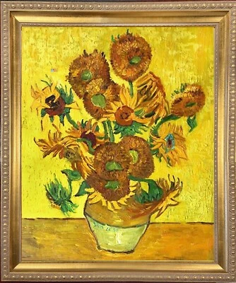 Van Gogh SUNFLOWERS textured Oil Painting 20x24 Framed Canvas **SALE  - Image 1 of 4