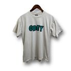 Vintage Y2K Obey Graphic Spell Out Logo T Shirt Beige Green Size Medium 21x27.5