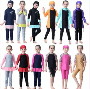 Toddler Kids Girls Swimwear Muslim Child Modest Full Cover Swim Clothes Set Suit - Picture 1 of 132