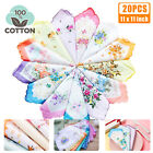 20PCS Lady Handkerchiefs 100% Cotton Hankies Handkerchief Pocket Vintage Flowers