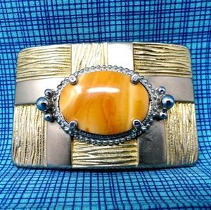Classic Western Dress Belt Buckle Honey Cream Agate Mount Vtg 70s .CPA106 - Picture 1 of 6
