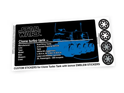 Custom Plaque sticker for Star Wars Set 75151 Clone Turbo Tank HAVs toy displays - Image 1 of 4