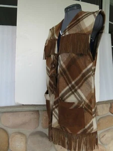 Vintage~ PIONEER WEAR Boho Hippy Wo's Wool-Blend/Suede Fringe Vest Size M ?~Nice - Picture 1 of 12