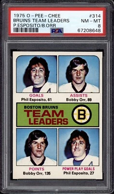 1975 OPC #314 BRUINS TEAM LEADERS P.ESPOSITO/B.ORR PSA 8 NEAR MINT-MINT - Image 1 of 2