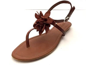 Parentesi Brown Flat Thong Sandals With Suede Flower Detail 41/10 - Picture 1 of 7