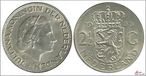 Netherlands 2 1/2 Gulden 1966/15 Gr. Silver Dinner VF+ - Picture 1 of 1