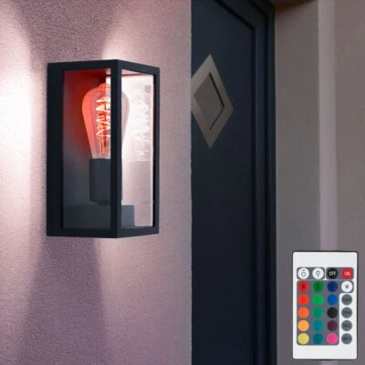 RGB LED Außen Wand Leuchte Fernbedienung Garten Balkon Laterne Glas Lampe DIMMER - Bild 1 von 4