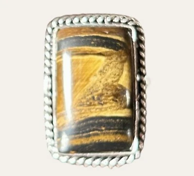 Ojo de Tigre *Anillo de Moda, Chapado en Plata de Ley, Hecho a Mano TALLA 7 3/4 UNISEX Foto 1 de 4