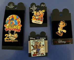 Disney 4 Pin lot Mickey Minnie Mouse Donald Goofy 2000 Evening Post Dangle New - Picture 1 of 4