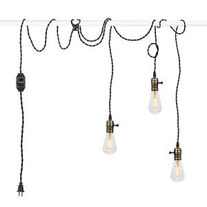 Vintage Pendant Light Kit Cord with Dimming Switch and Triple E26/E27 Industr...