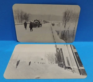 2 Berrien Springs Michigan Postcards Big Snow Storm of 1958 Blizzard Bridge Mete - Picture 1 of 2