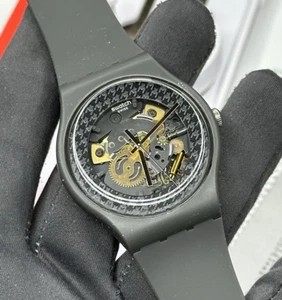 NEW✅ Swatch Originals GREYBOLINO Skeleton Dial Dark Gray Silicone Watch SUOM109 - Picture 1 of 16