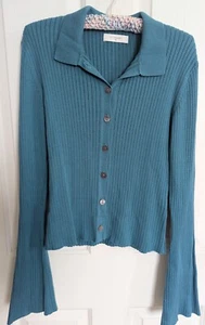 NEW Nude Lucy Size XL Blue Button Long Sleeve Knit Top - Picture 1 of 2