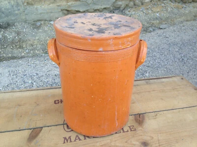 Ancien gros pot à conserve en grès pot à graisse confit cuisine paysanne chalet - Photo 1/4