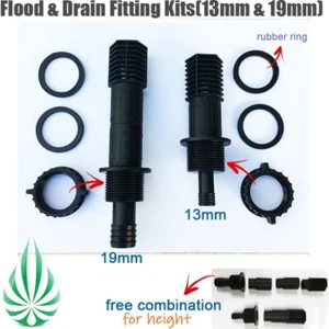 Flood Drain Tray System Flow Fitting Kit 13MM & 19MM Outlet Screens Extensions - Picture 1 of 3