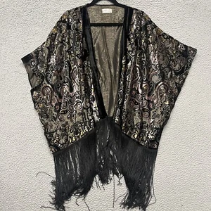 Free People kimono donna OS nero velluto burnout paisley frange fata gotica - Foto 1 di 11