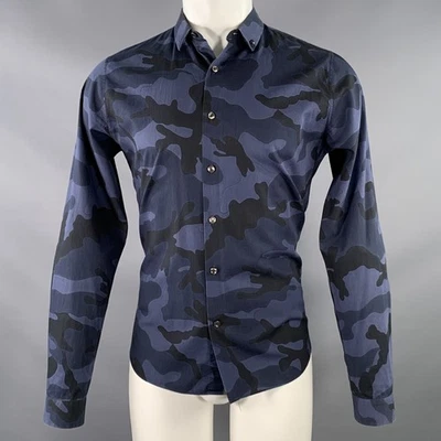 VALENTINO Talla M Azul Marino Negro Camuflaje Algodón Botón Manga Larga Camisa - Imagen 1 de 4