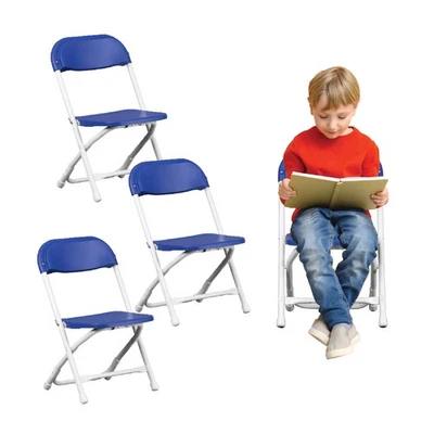 Kids Plastic Folding Chairs Blue Kindergarten Preschool Child 220 lb Limit 4 Pk - Image 1 of 4