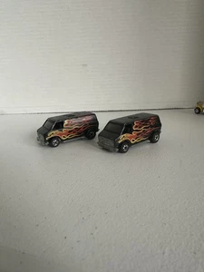 TWO VINTAGE 1974 HOT WHEELS BLACK SUPER VANS W/ FLAMES NICE HONG KONG - Picture 1 of 5