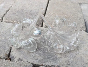 2 Vintage Hand Blown Clear Art Glass Lily Trumpet Flower Vase Set Langsam-Billig - Picture 1 of 5