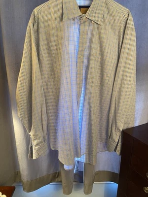 Camisa Robert Talbott Carmel Para Hombre Grande L Azul Marrón Cuadros Abotonada Manga Larga Foto 1 de 4