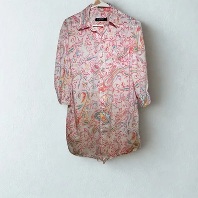 LAUREN RALPH LAUREN PINK PAISLEY LOGO SOFT COTTON GOWN SLEEP NIGHT SHIRT SMALL - Image 1 of 4