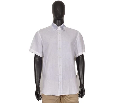 AUTHENTIC Men's ZILLI Yachting Short Sleeve Shirt 44 17 Linen White - Image 1 of 4