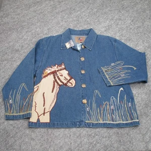 Dont Mess With Texas Jacket Womens Large Denim Western Horse Embroidered Buttons - Picture 1 of 16