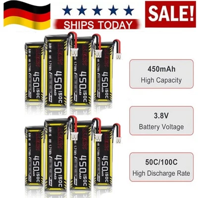 8 Stück 1S 150C 450mAh 3,8V HV LiPo-Akkus mit BT2.0-Stecker für RC-Rennwagen NEU - Bild 1 von 4