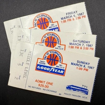 (3) 1987 PAC 10 Basketball Tournament Ticket Stub Lot - Reggie Miller - Image 1 of 4
