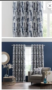 Dunelm Abstract Global Eyelet Curtains 117cm(46”)X Drop 228cm(90”) 2 set (4) - Picture 1 of 6