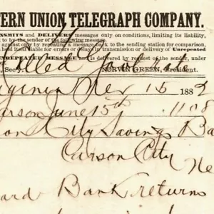 Seltener Vintage 1882 Western Union Telegraph "Forward Bank Returns At Once.." - Bild 1 von 3