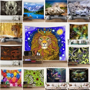 Large Animals Tapestry Skull Tiger Wall Hanging Throw Blanket Bedroom Bedspread - Picture 1 of 21