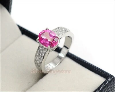 9x7 MM Taglio Ovale Rosa Naturale Topazio Gemma 925 Argento Matrimonio Anello - Immagine 1 di 4