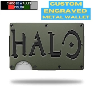 Halo Video Game Logo Laser Engraved Onto An Aluminum Wallet - Picture 1 of 9