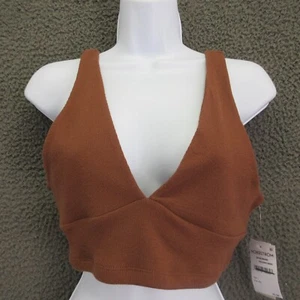 BP. Brown Mink Ribbed Knit Cropped Bralette Tank Top Organic Cotton L #4793 - Picture 1 of 14