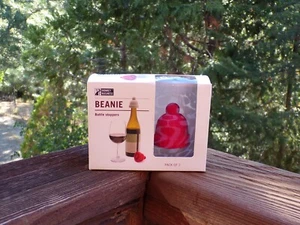 Wine bottle stoppers (2) Beanie hat by Monkey Business red & gray New - Picture 1 of 4